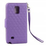 Wholesale Samsung Galaxy Note 4 Quilted Flip Leather Wallet Case w Stand and Strap (Purple)